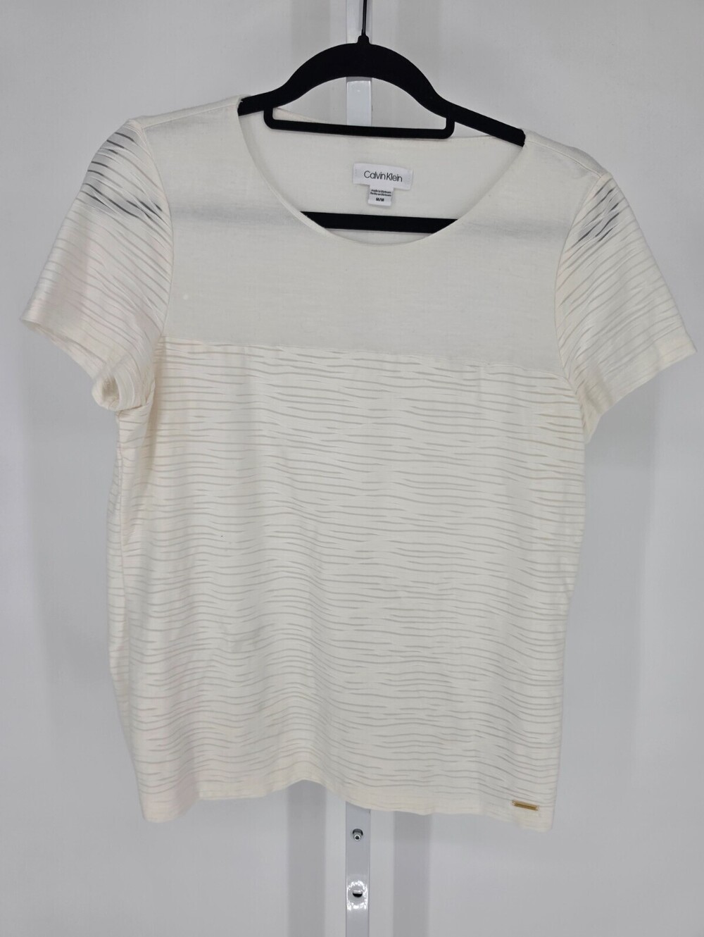 Calvin Klein Womens Sz M Short Sleeve T Shirt White Animal Print